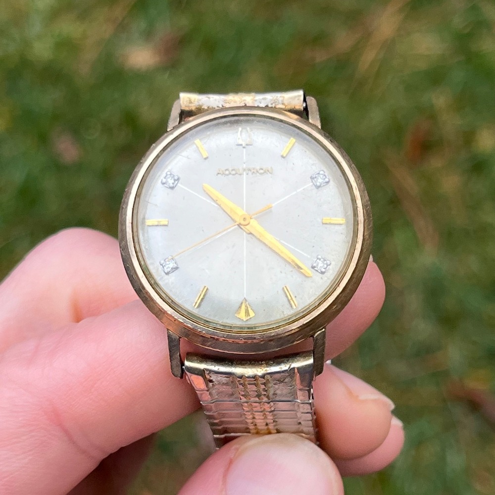 Bulova Accutron Watch Tuning Fork 214 Watch Diamond Dial 10K Gold Filled M6 1966